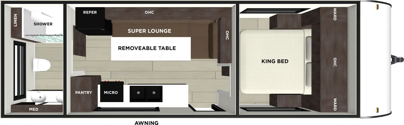 The Wildwood FSX 233RBLE floorplan has one entry and zero slide outs. Exterior features include: metal or fiberglass exterior. Interiors features include: front bedroom and rear bathroom.